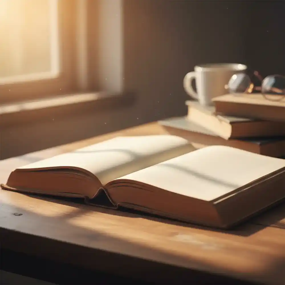 Libro abierto bajo una luz cálida