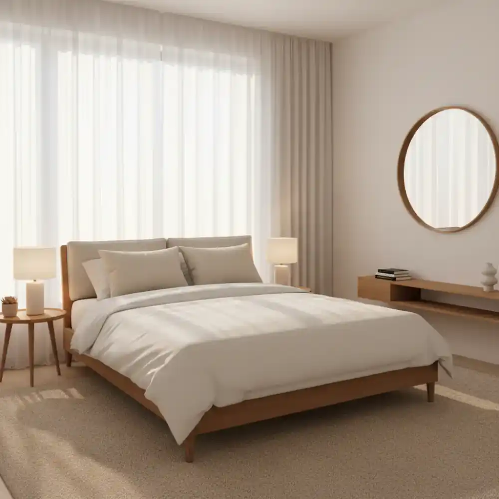 Dormitorio ordenado y minimalista